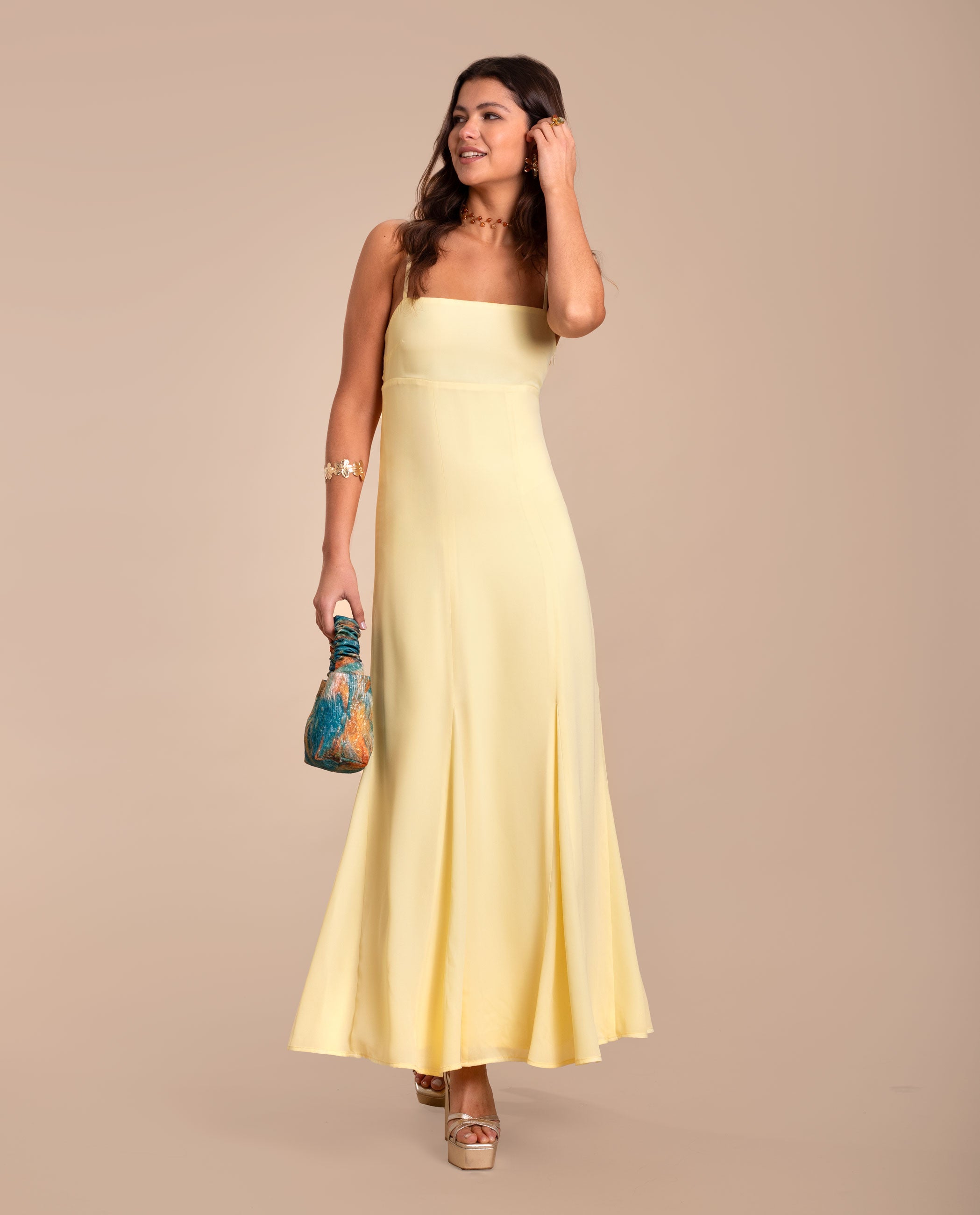 Vestido Largo Amarillo con Tirantes | Invitadas THE-ARE