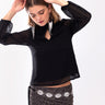 Blusa Negra Elegante de Gasa Plumeti con Brillo | Fiesta Navidad THE-ARE