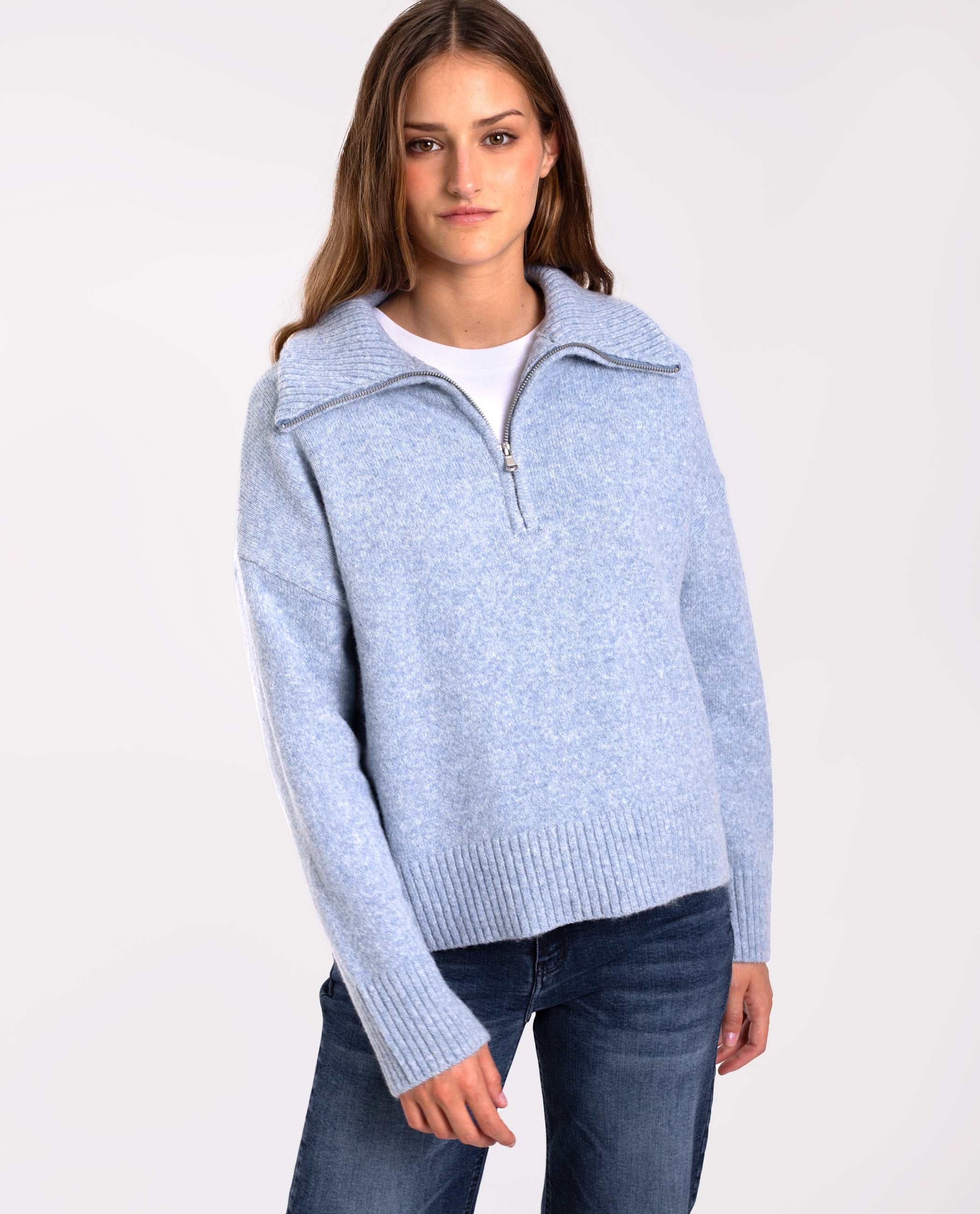 Jersey Oversize Azul con Cremallera de Mujer | THE-ARE