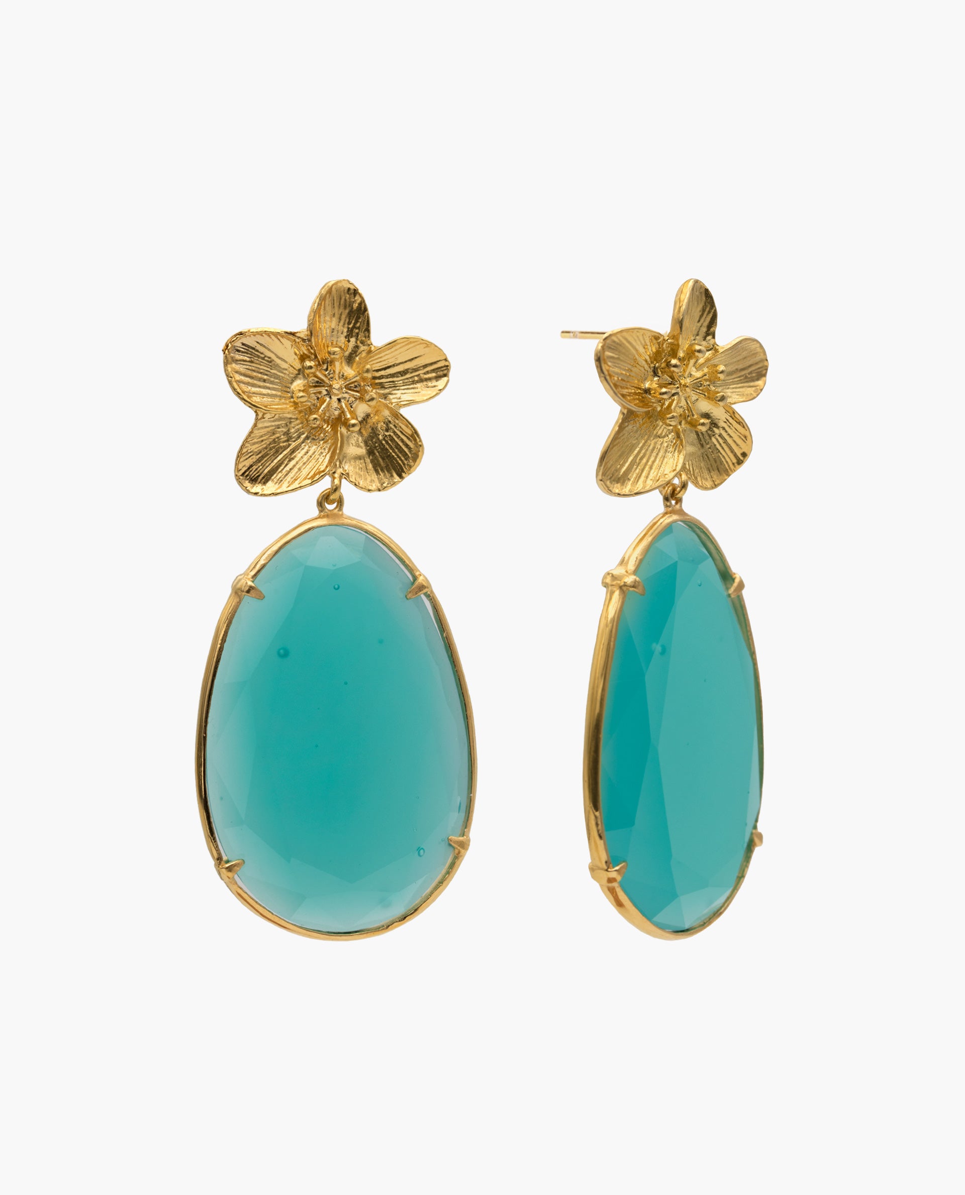 DAISY DROP BLUE EARRINGS - GOLD PLATED