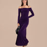 Vestido Midi Ajustado Morado de Manga Larga y Escote Bardot | Invitadas THE-ARE
