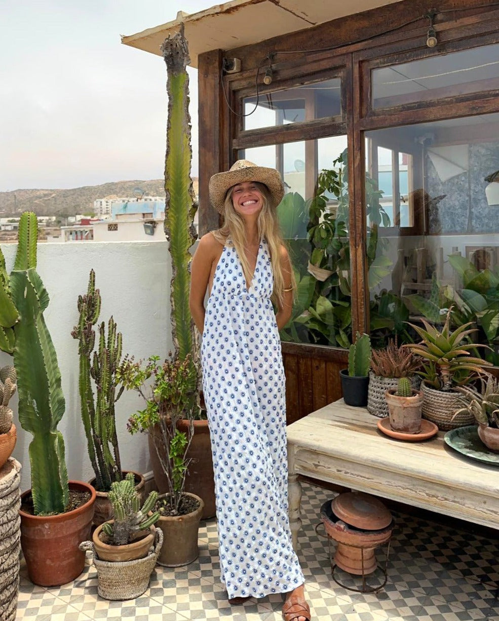 CRETE DRESS - WHITE AND BLUE