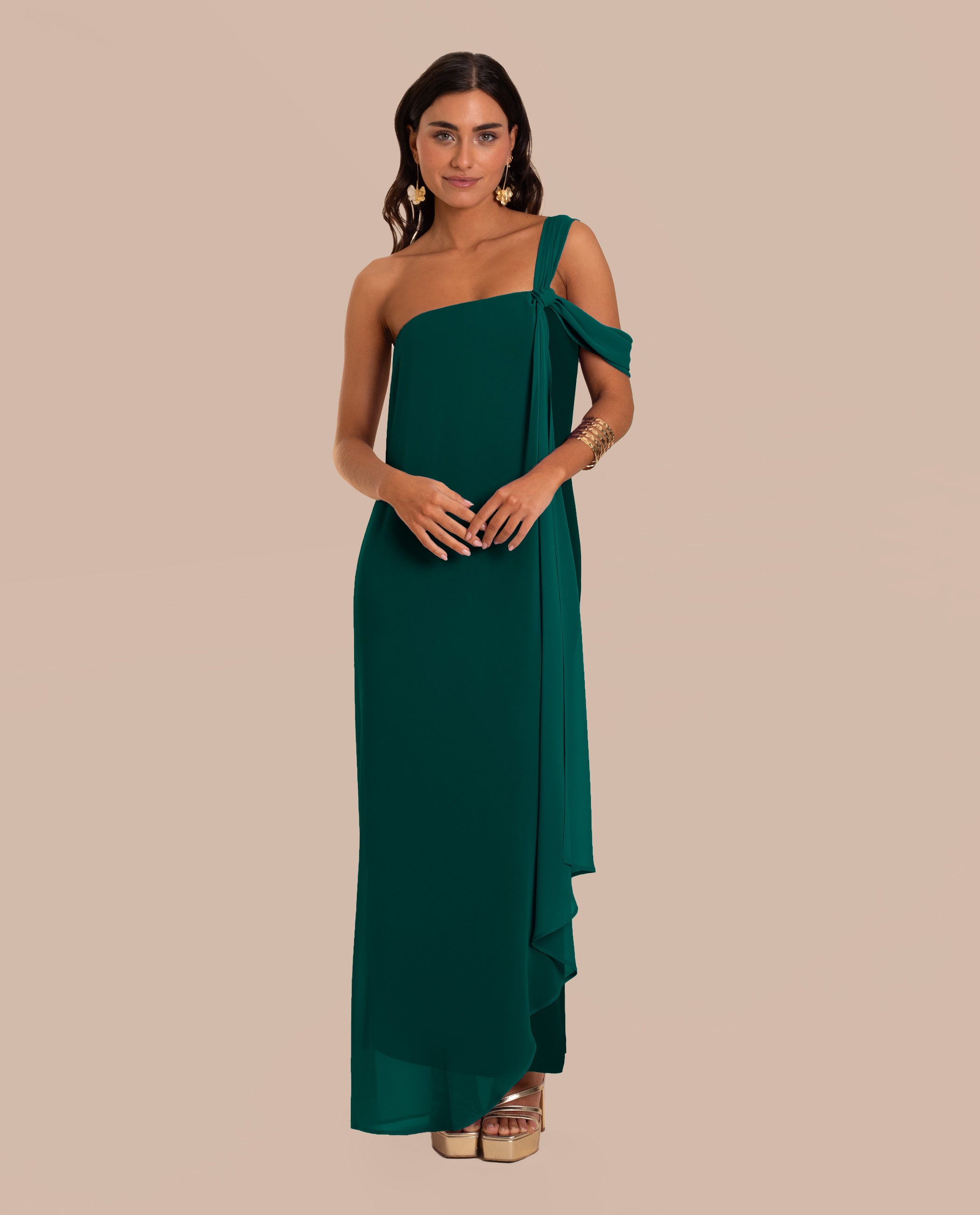 Vestido Midi Verde Escote Bardot | Invitadas THE-ARE