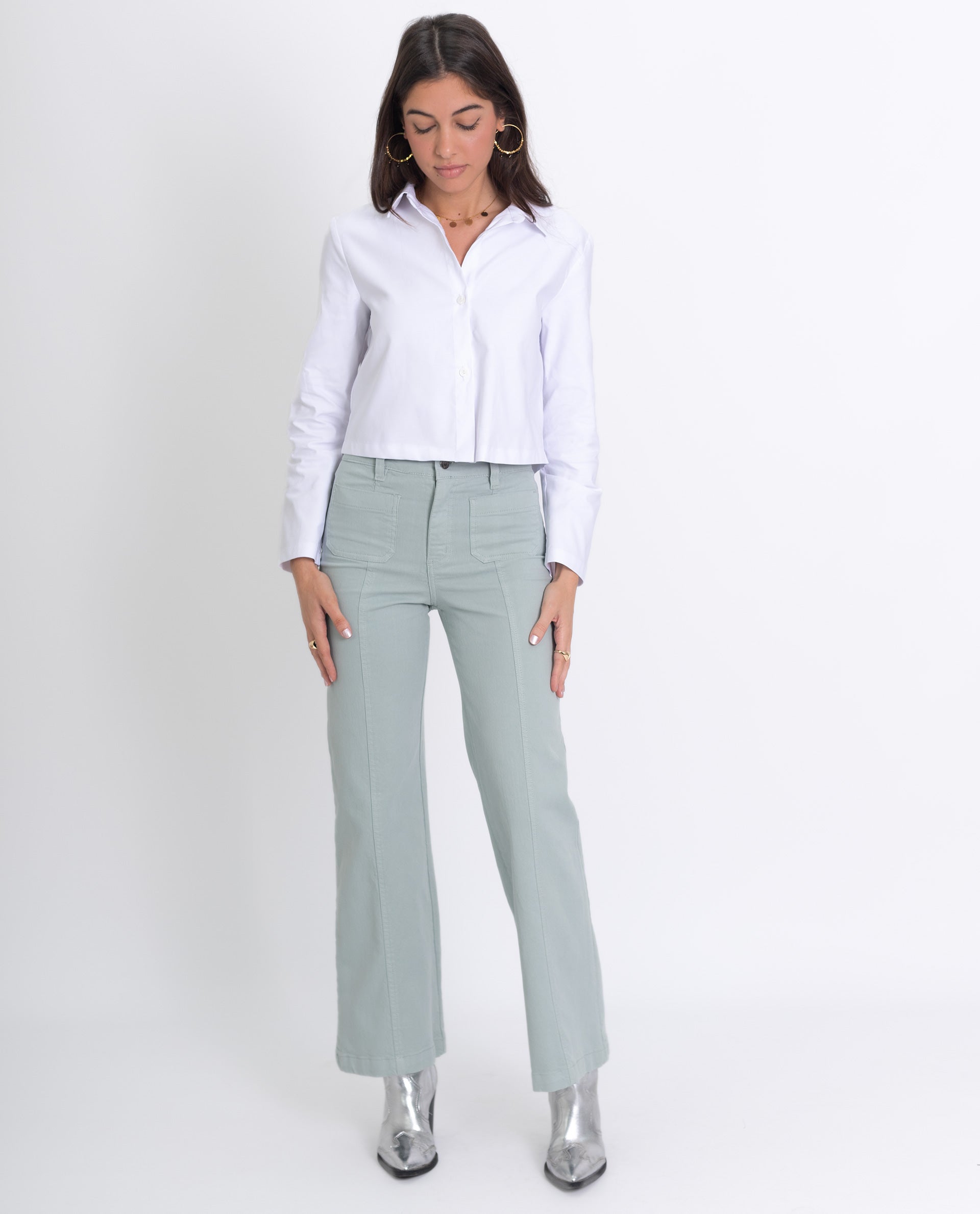 Women's White Cropped Shirt with Buttons