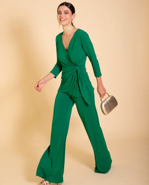 Women Emerald Green Bell Bottom 4-Way Stretch Pants