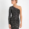 VESTIDO NIGHT LIGHTS | Vestido Corto Plata con Estampado Cebra Negro con Brillo | THE-ARE